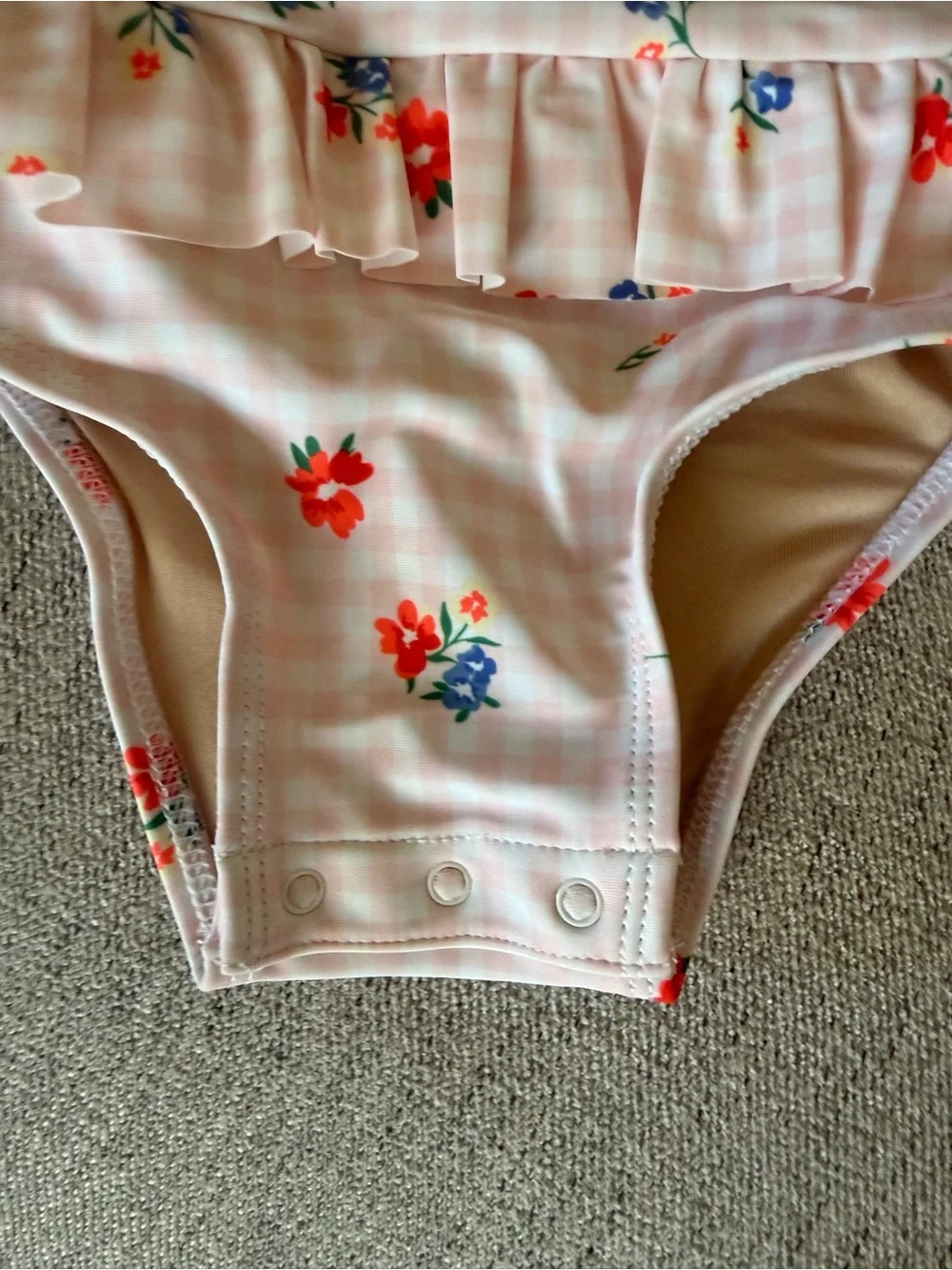 Old Navy Pink Gingham Floral Ruffle Baby One-Piece